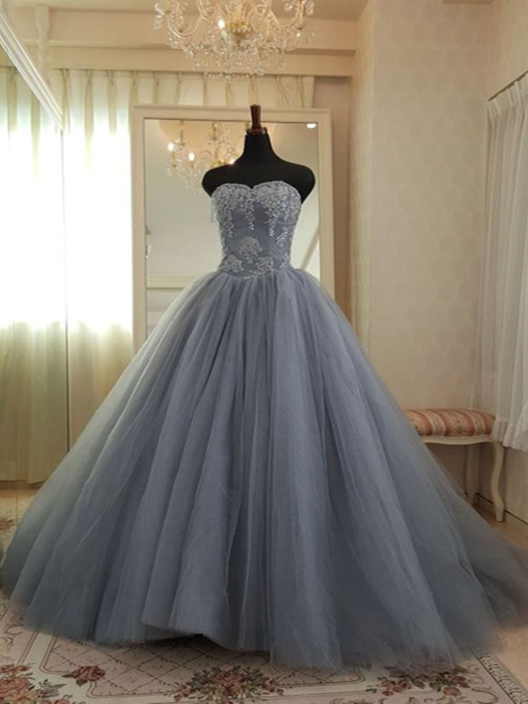 Spaghetti Straps Sweetheart Royal Blue Satin Prom Dresses Ball Gowns